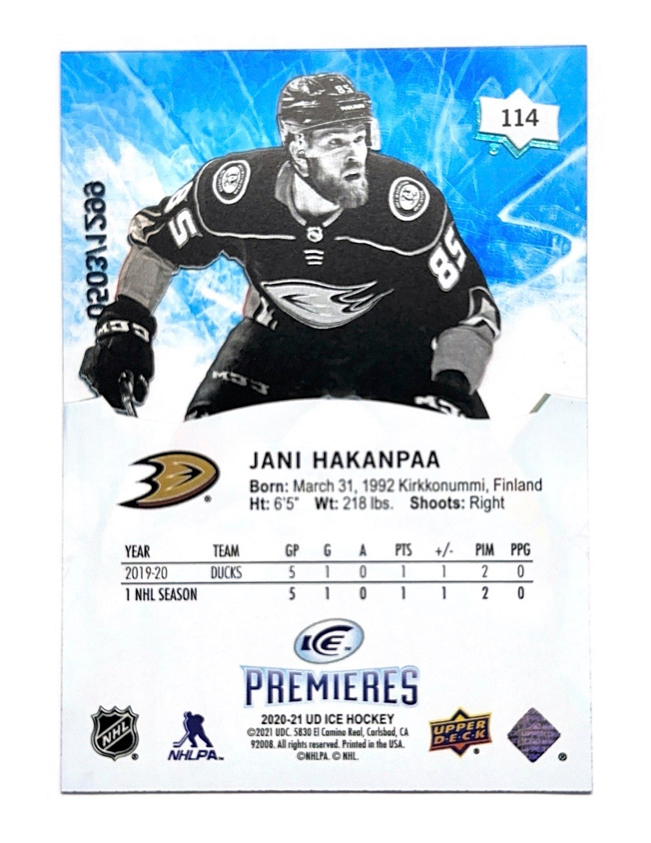 Jani Hakanpaa 2020-21 Upper Deck Ice Premiers #114 - 0503/1299