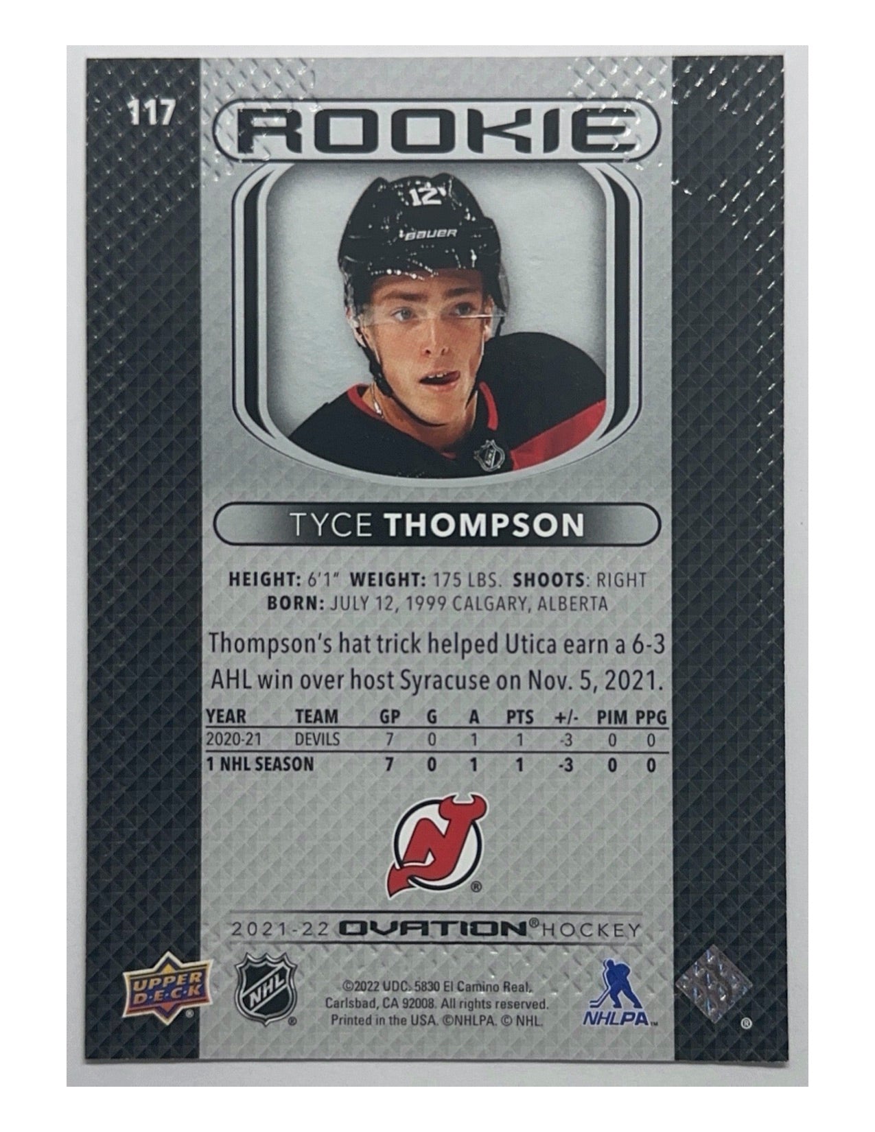 Tyce Thompson 2021-22 Upper Deck Ovation Standing Ovation Rookies #117 - 140/500