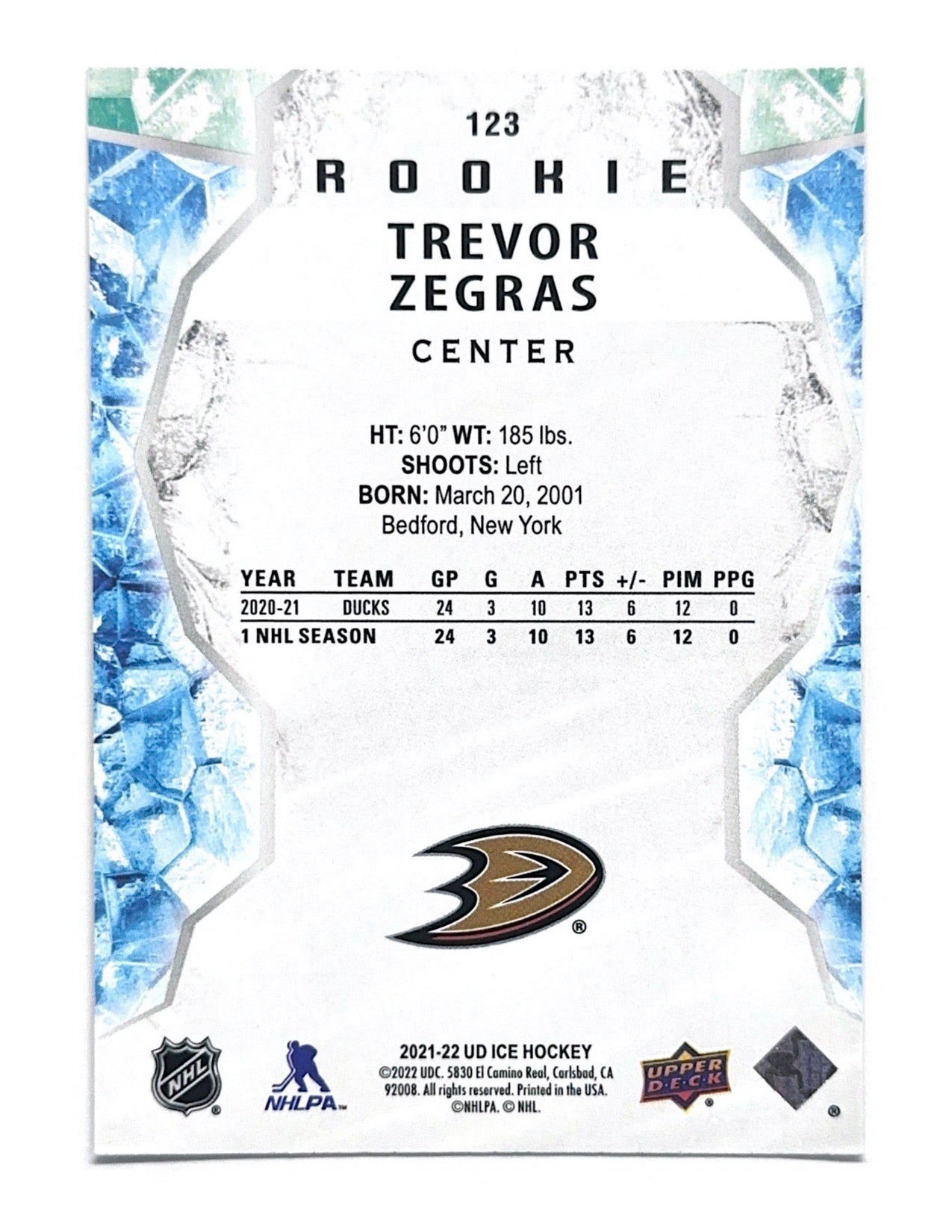 Trevor Zegras 2021-22 Upper Deck Ice Green Rookie #123