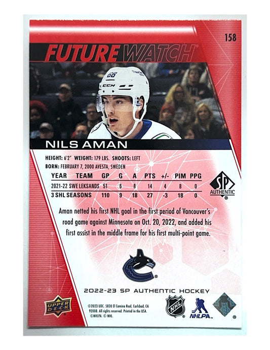 Nils Aman 2022-23 Upper Deck SP Authentic Future Watch Limited Red #158