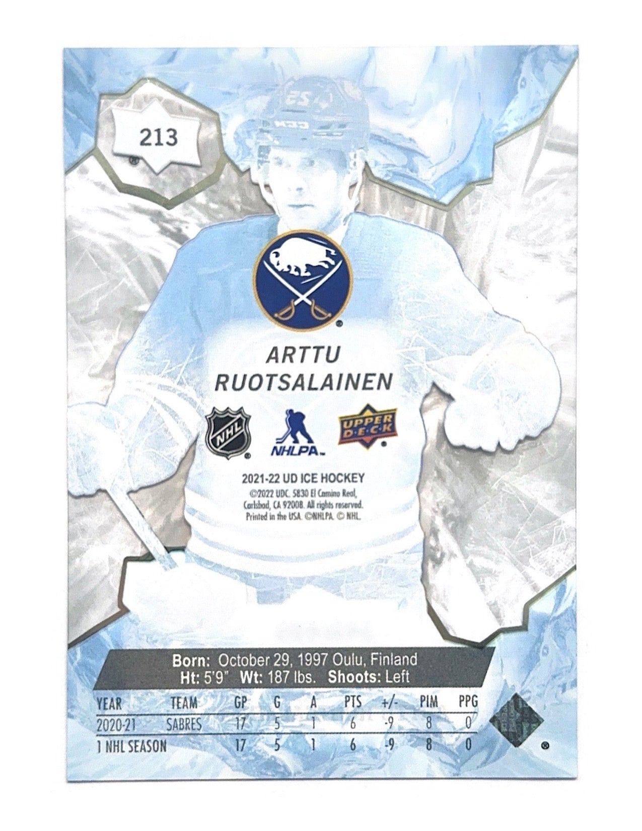 Artuu Ruotsalainen 2021-22 Upper Deck Ice Premieres #213 - 349/499