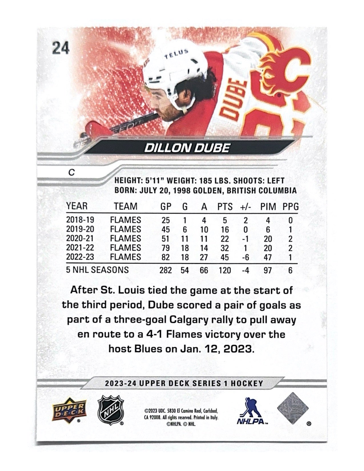 Dillon Dube 2023-24 Upper Deck Series 1 Silver Outburst #24