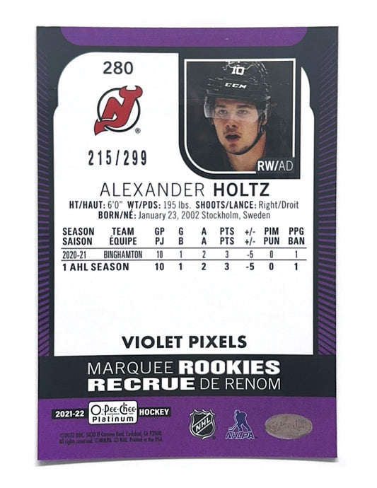 Alexander Holtz 2021-22 O-Pee-Chee Platinum Violet Pixels Marquee Rookies #280 - 215/299