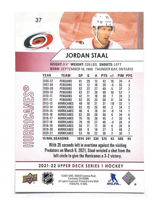 Jordan Staal 2021-22 Upper Deck Series 1 UD Exclusives #37 - 049/100