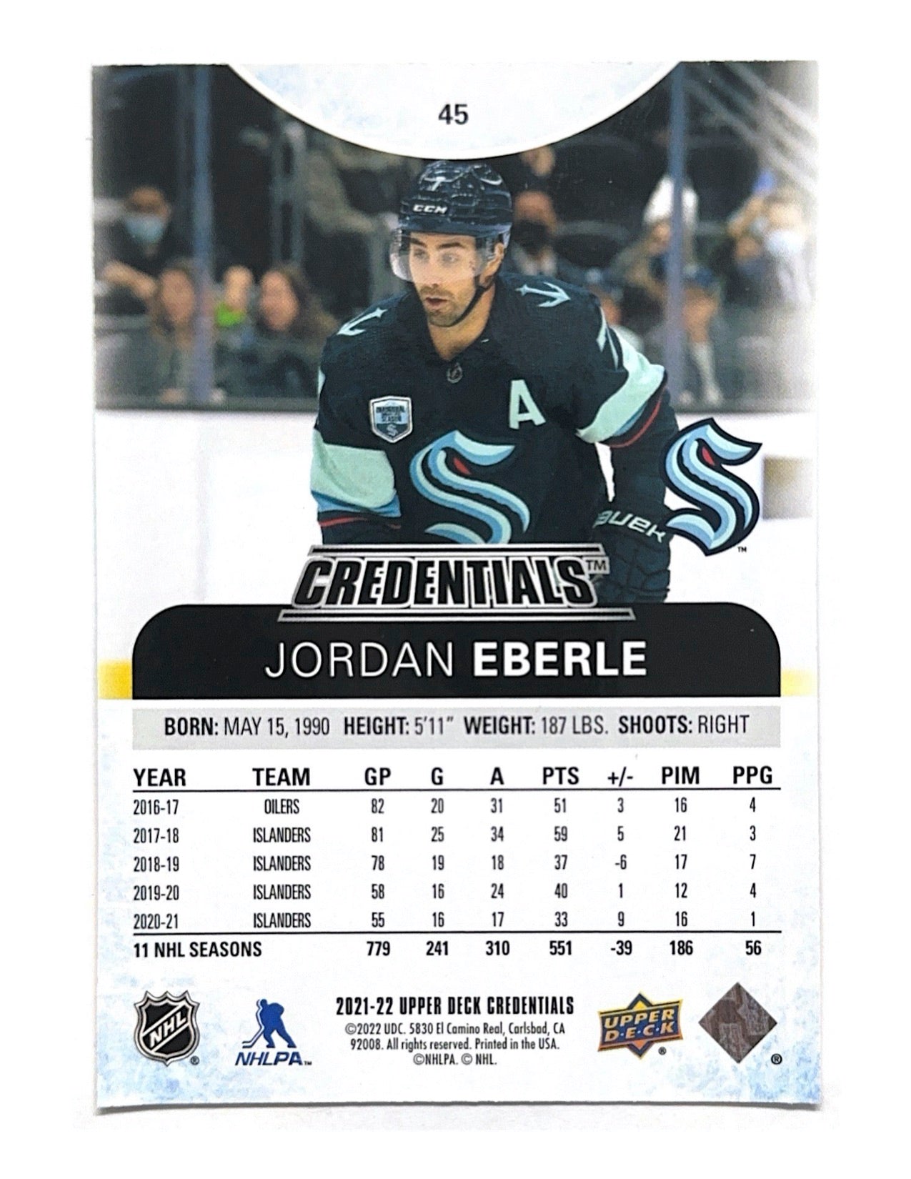 Jordan Eberle 2021-22 Upper Deck Credentials Green #45 - 40/75