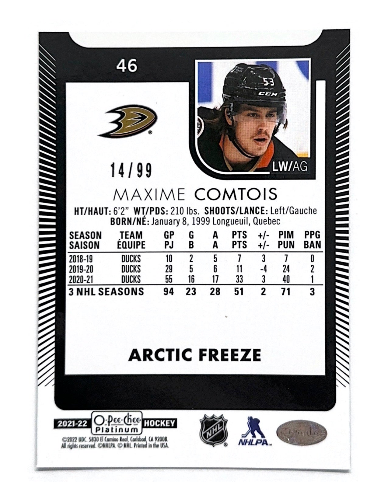Maxime Comtois 2021-22 O-Pee-Chee Platinum Arctic Freeze #46 - 14/99