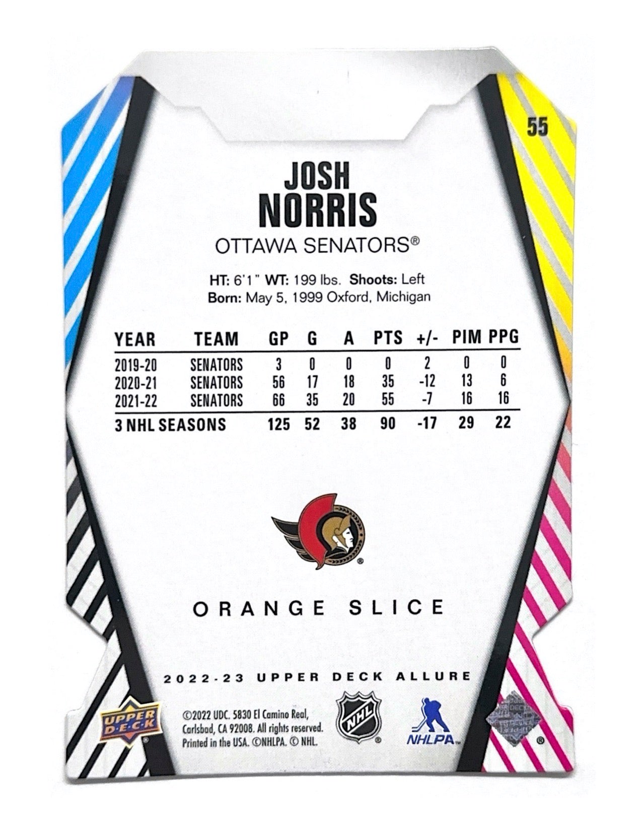 Josh Norris 2022-23 Upper Deck Allure Orange Slice #55