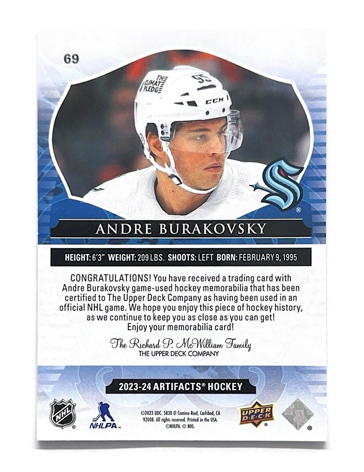 Andre Burakovsky 2023-24 Upper Deck Artifacts Dual Jersey #69 - 107/249