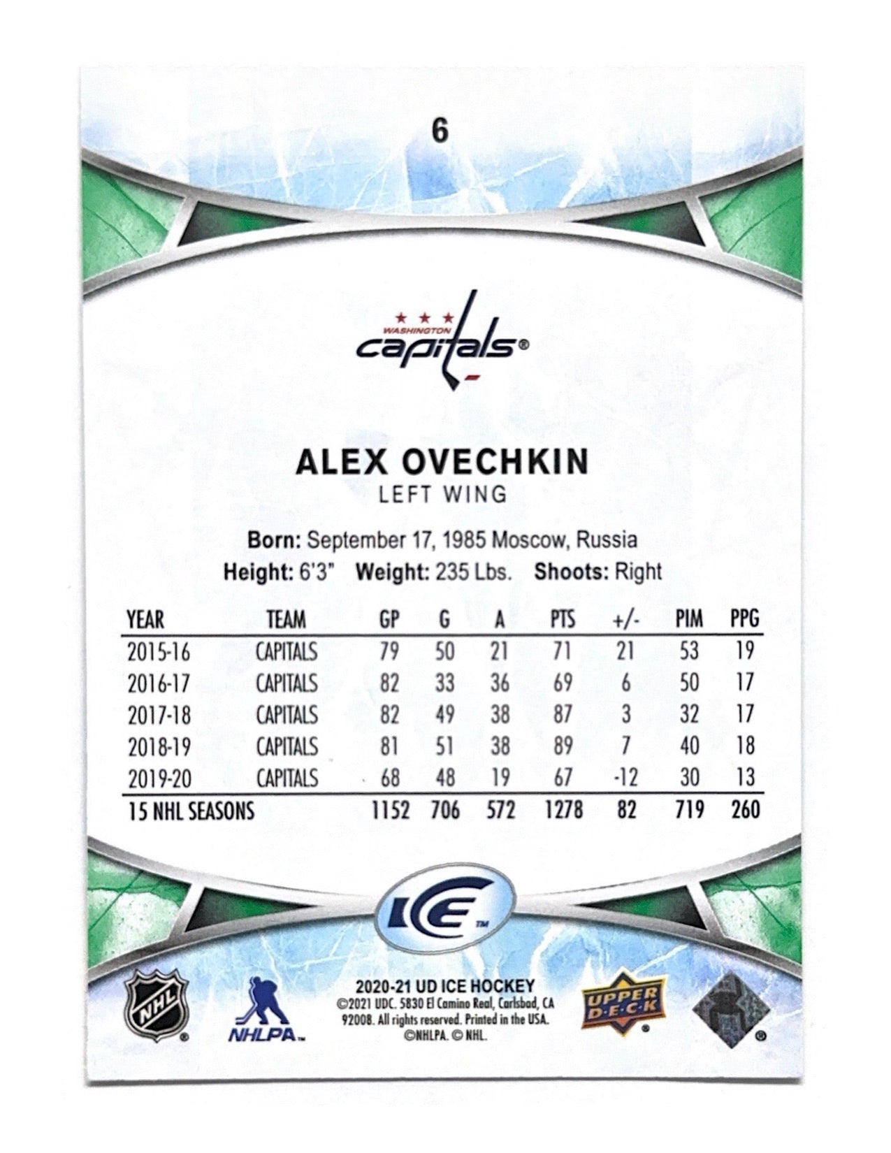 Alex Ovechkin 2020-21 Upper Deck Ice Green #6