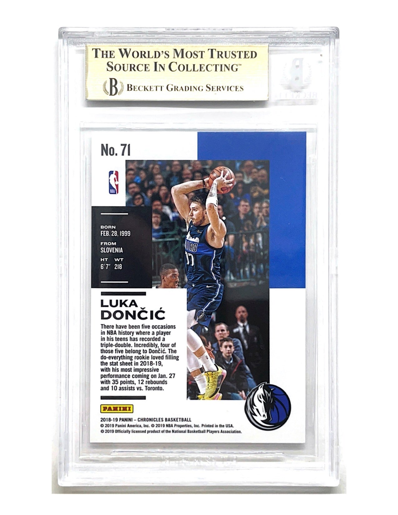 Luka Doncic 2018-19 Panini Chronicles Pink Rookie #71 - BGS 9.5