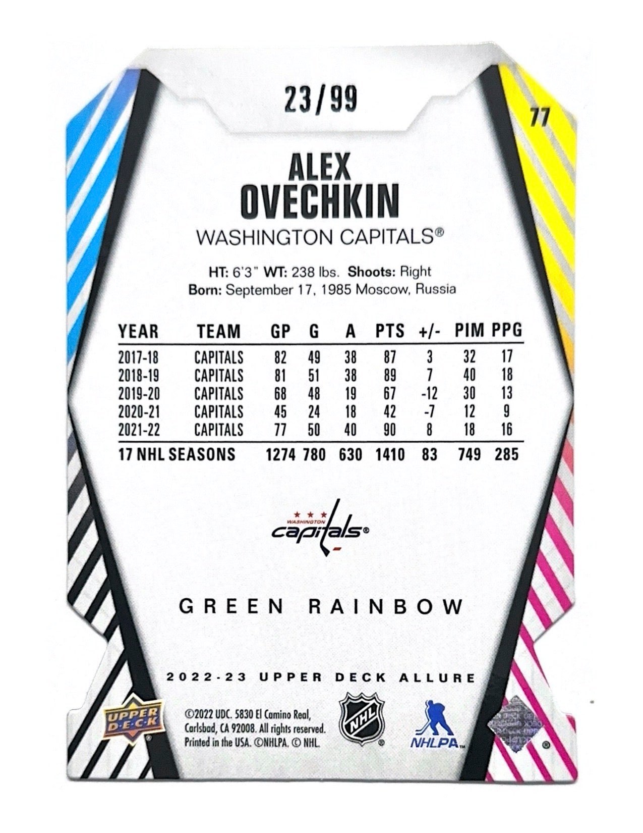 Alex Ovechkin 2022-23 Upper Deck Allure Green Rainbow #77 - 23/99