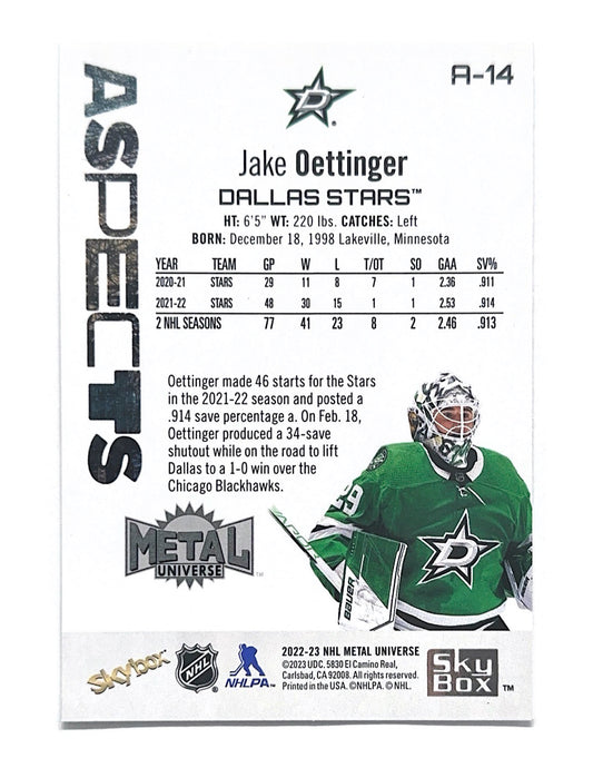 Jake Oettinger 2022-23 Upper Deck Skybox Metal Universe Aspects #A-14