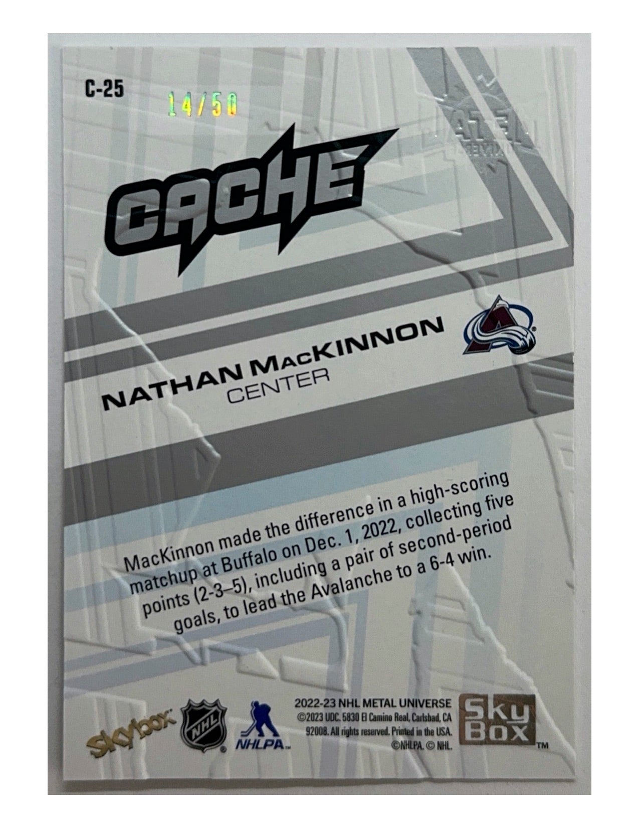 Nathan MacKinnon 2022-23 Upper Deck Skybox Metal Universe Cache Gold #C-25 - 14/50