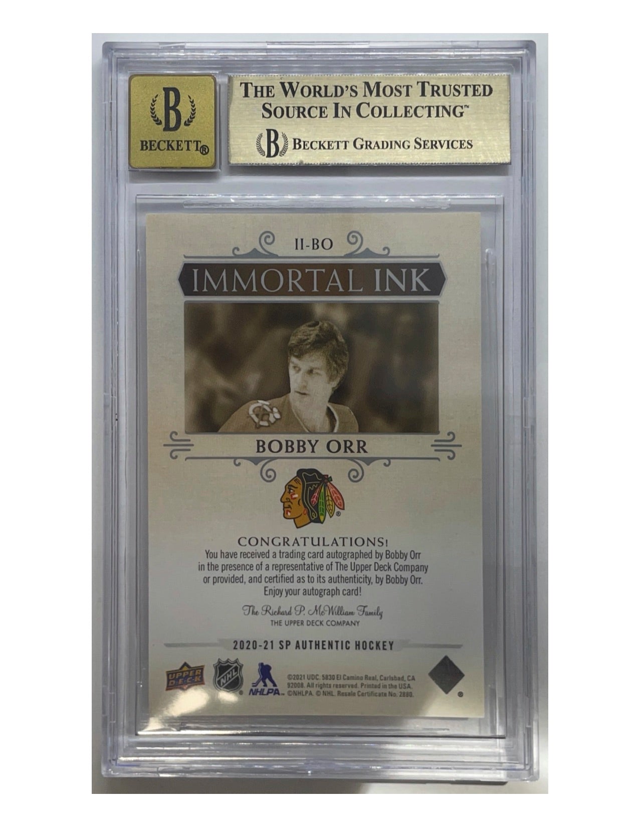 Bobby Orr 2020-21 Upper Deck SP Authentic Immortal Ink Autograph #II-BO - 04/25 - BGS 9.5