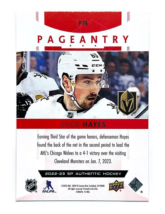 Zack Hayes 2022-23 Upper Deck SP Authentic Pageantry Red #P-76