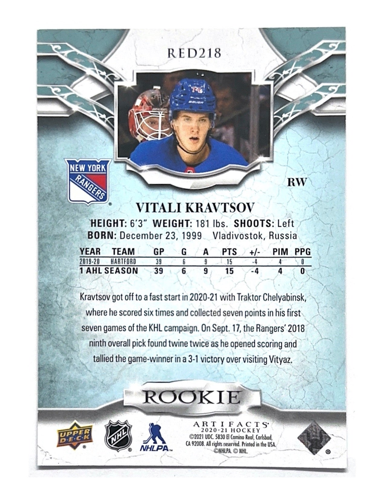 Vitali Kravtsov 2020-21 Upper Deck Artifacts Rookie #RED218 - 640/999