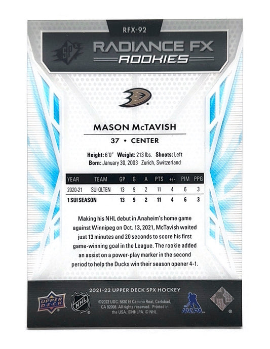 Mason McTavish 2021-22 Upper Deck SPx Radiance FX Rookies #RFX-92