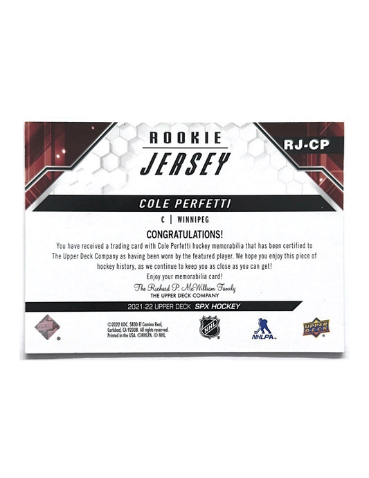 Cole Perfetti 2021-22 Upper Deck SPx Rookie Jersey #RJ-CP