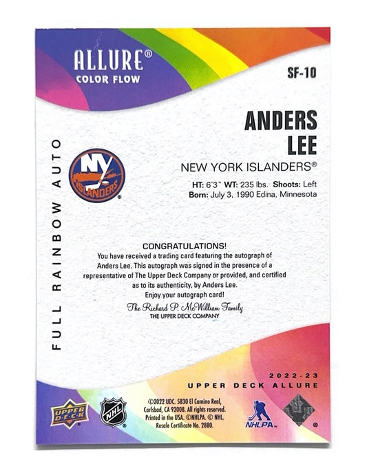 Anders Lee 2022-23 Upper Deck Allure Color Flow Full Rainbow Autograph #SF-10