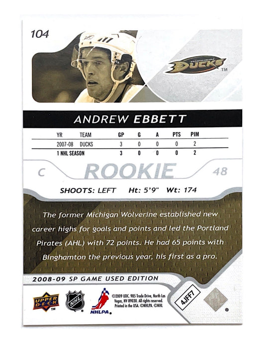Andrew Ebbett 2008-09 Upper Deck SP Game Used Authentic Rookie #104 - 655/999