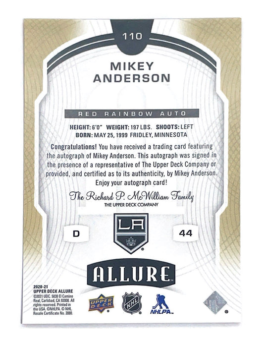 Mikey Anderson 2020-21 Upper Deck Allure Rookie Red Rainbow Autograph #110