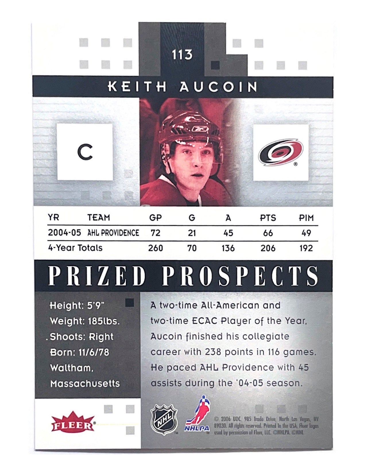 Keith Aucoin 2005-06 Upper Deck Fleer Prized Prospects #113 - 1623/1999