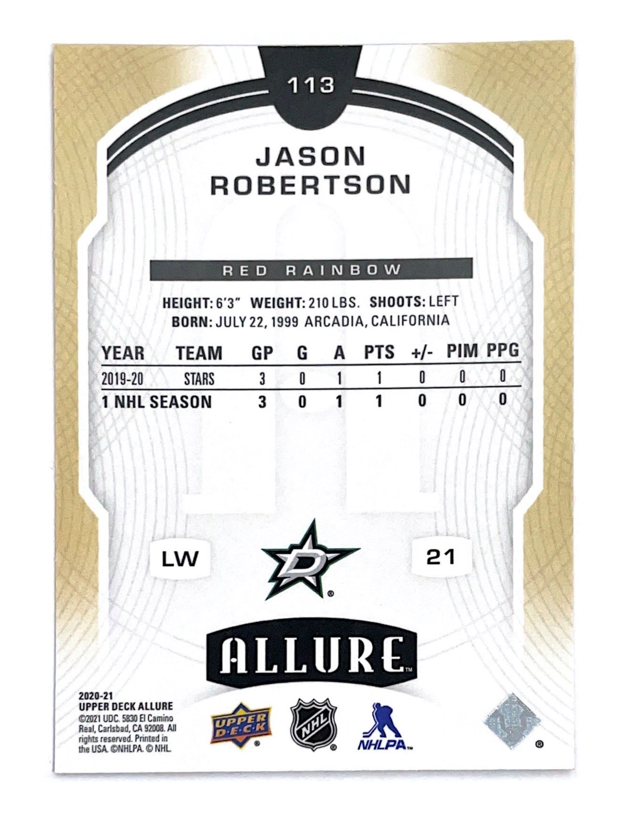 Jason Robertson 2020-21 Upper Deck Allure Rookie Red Rainbow Short Print #113