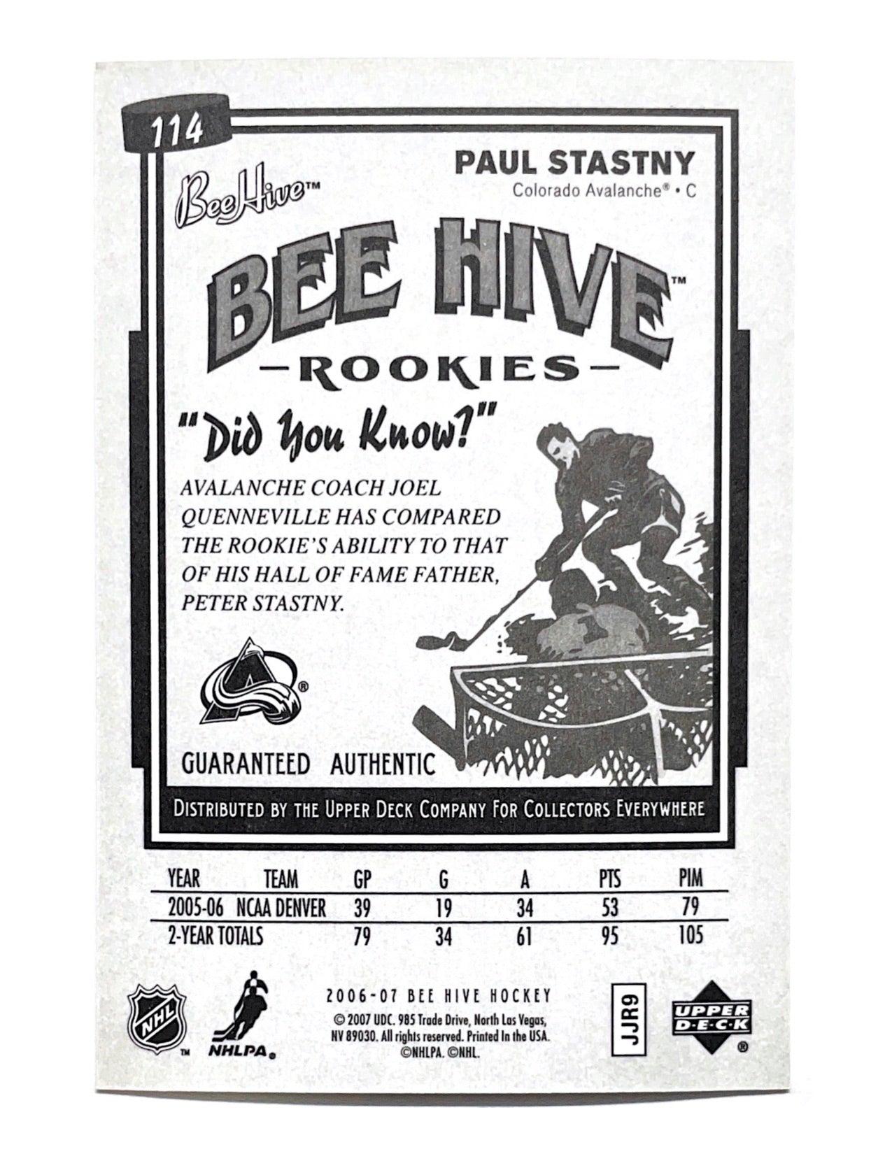 Paul Stastny 2006-07 Upper Deck Bee Hive Rookies #114
