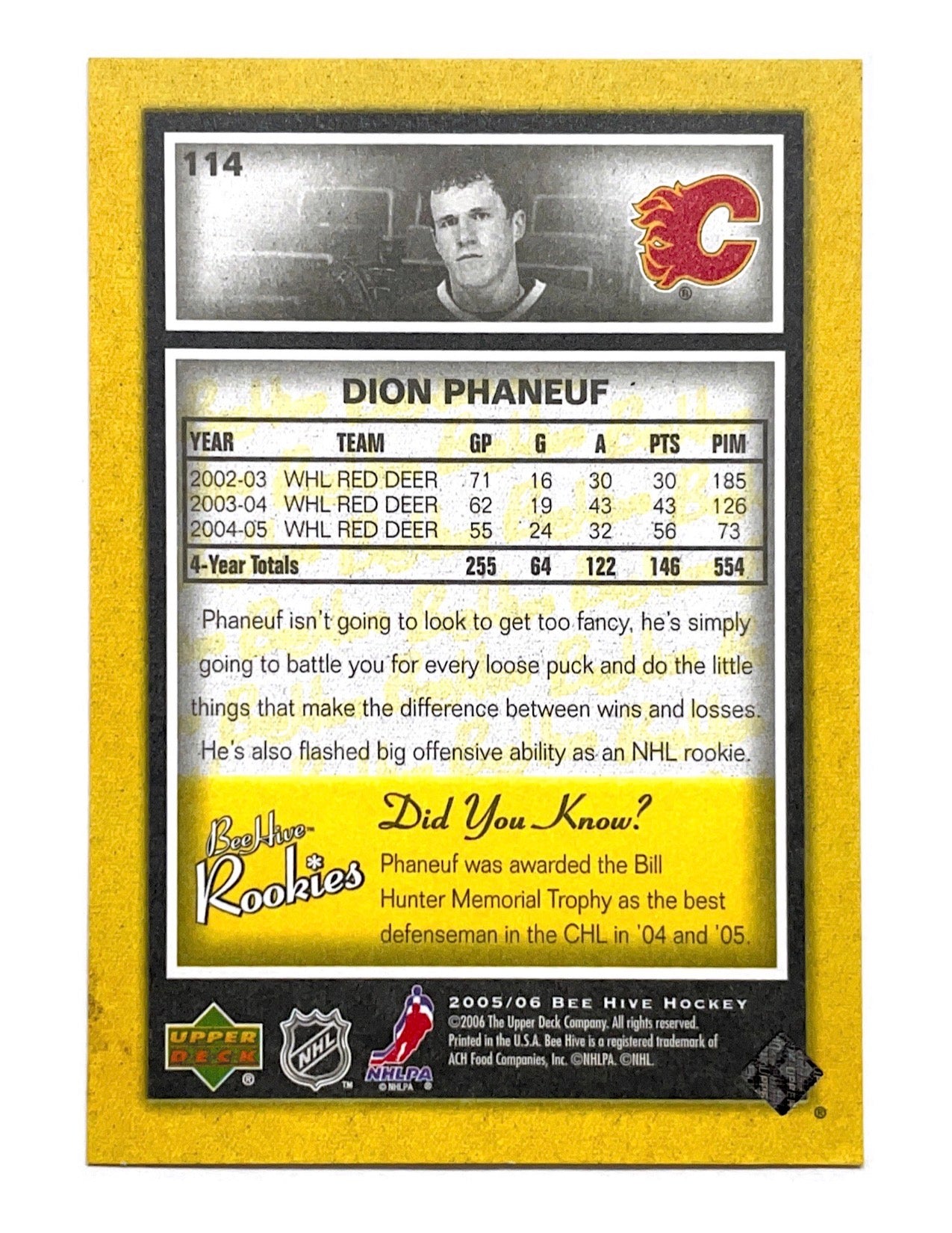 Dion Phaneuf 2005-06 Upper Deck Bee Hive Rookies Yellow #114