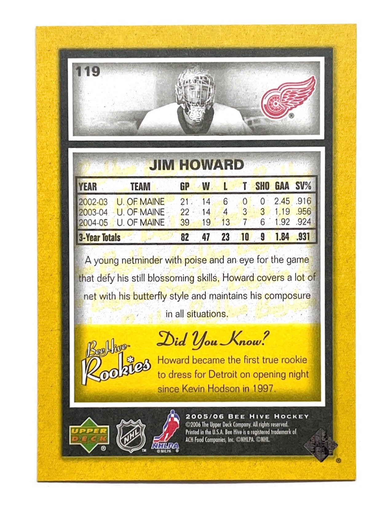 Jim Howard 2005-06 Upper Deck Bee Hive Rookies Yellow #119