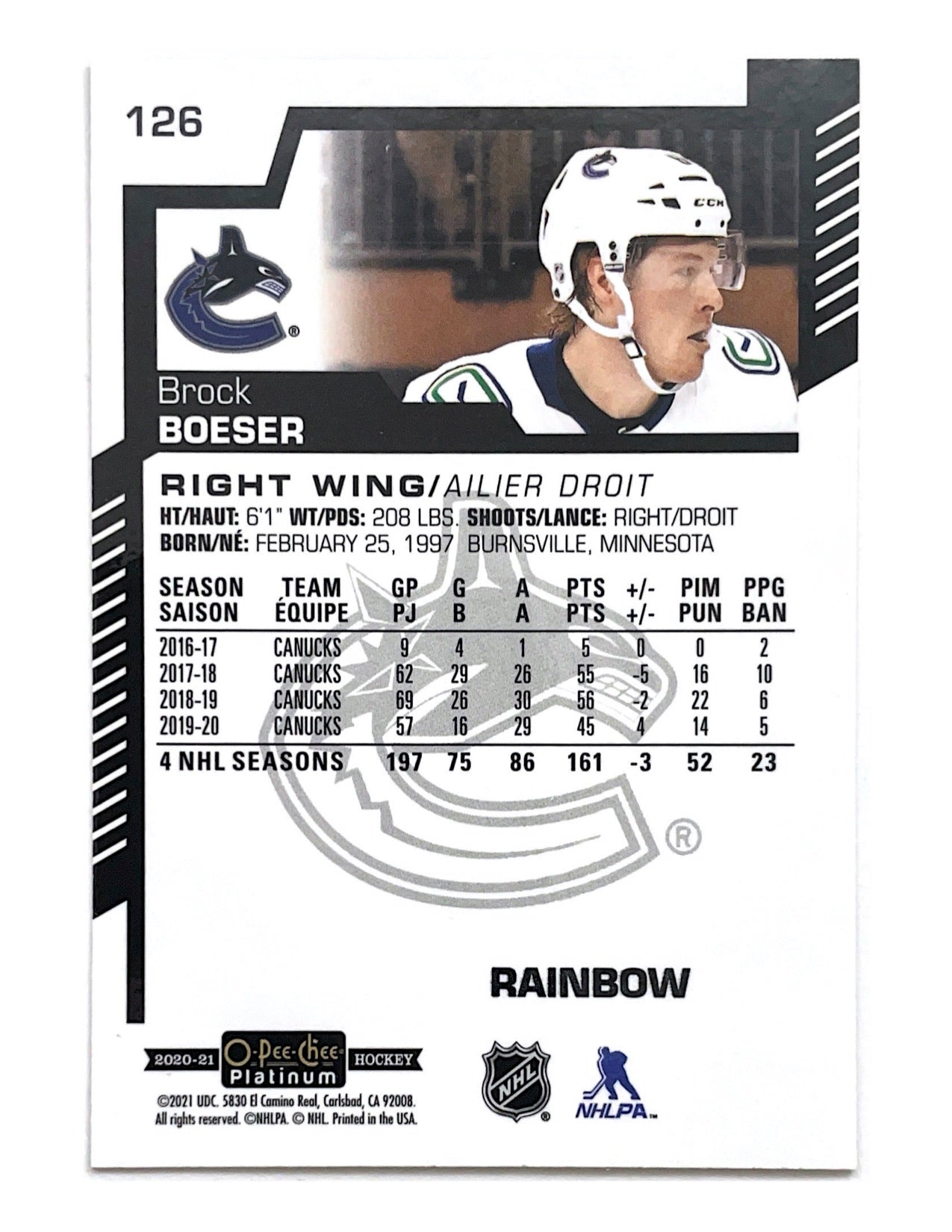 Brock Boeser 2020-21 O-Pee-Chee Platinum Rainbow #126