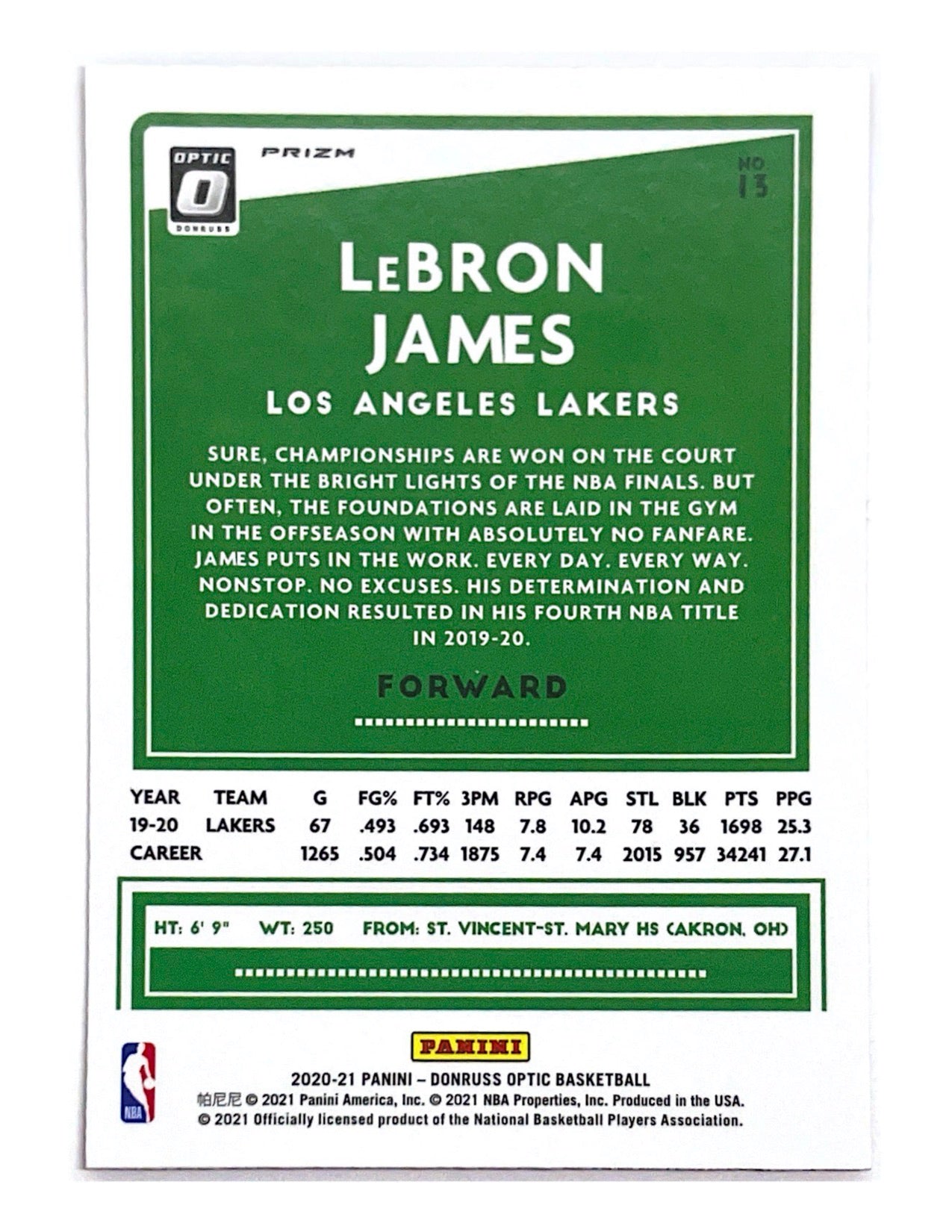 LeBron James 2020-21 Panini Donruss Optic Pink Prizm #13