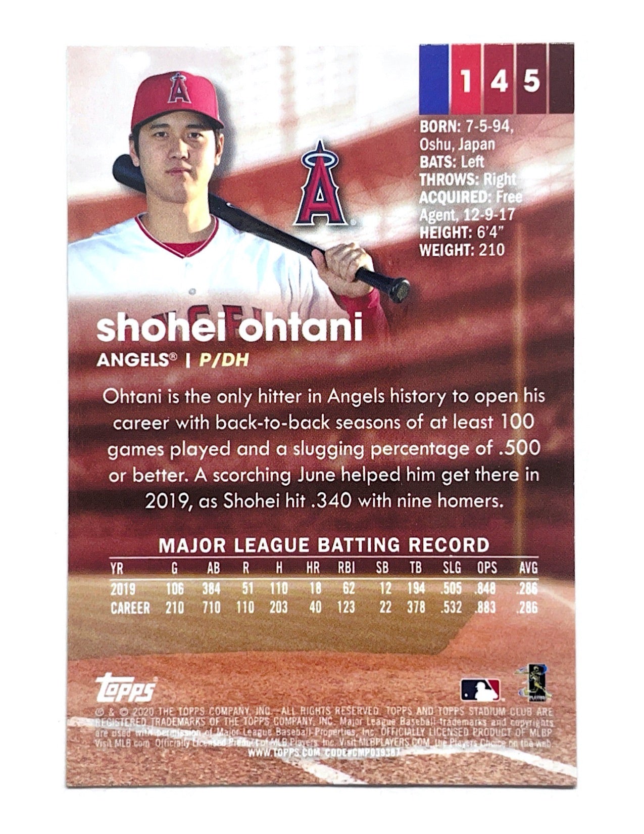 Shohei Ohtani 2020 Topps Stadium Club Chrome #145