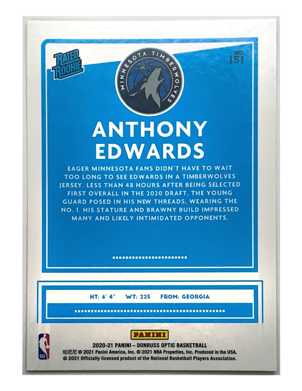 Anthony Edwards 2020-21 Panini Donruss Optic Rated Rookie #151