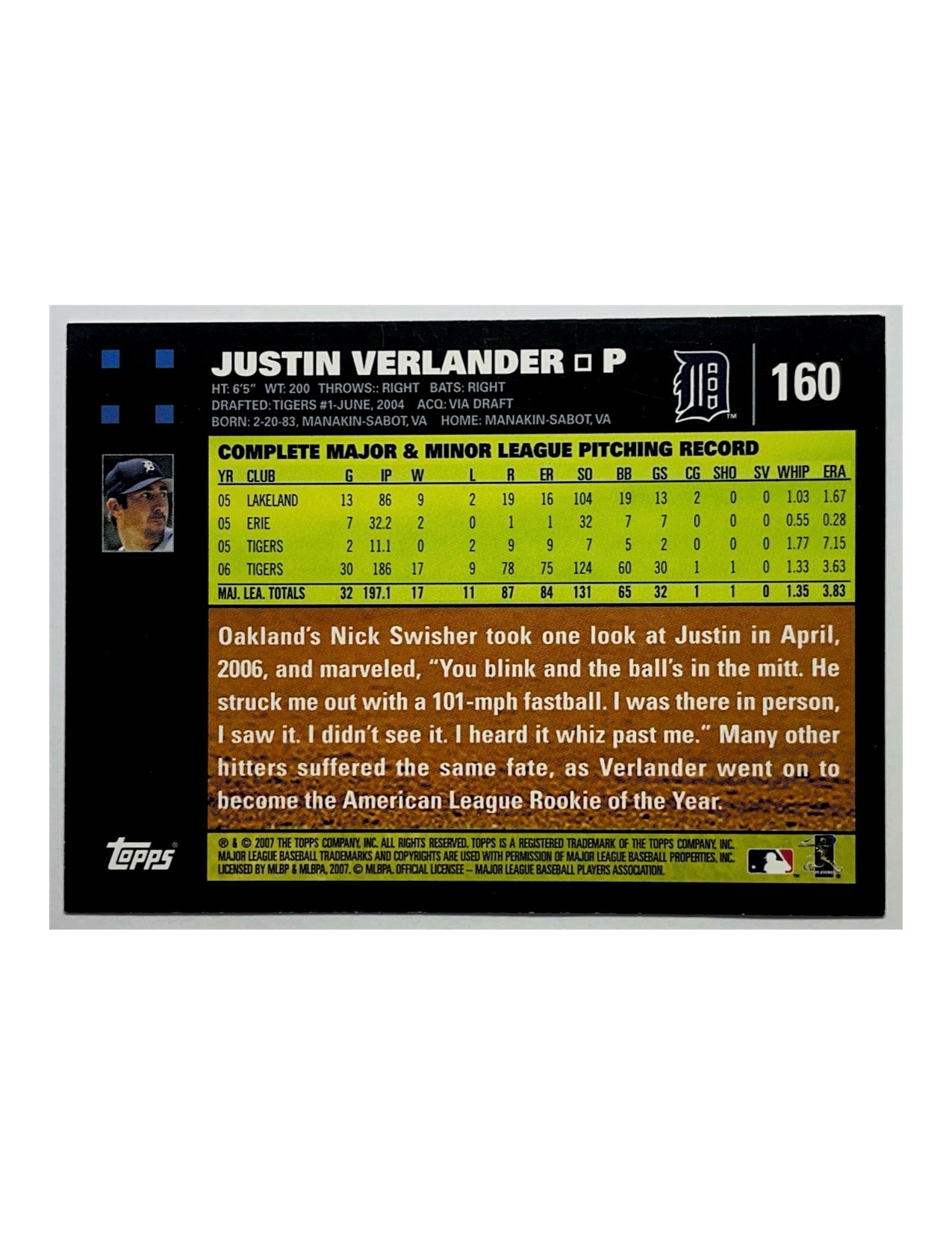 Justin Verlander 2007 Topps All-Star Rookie #160