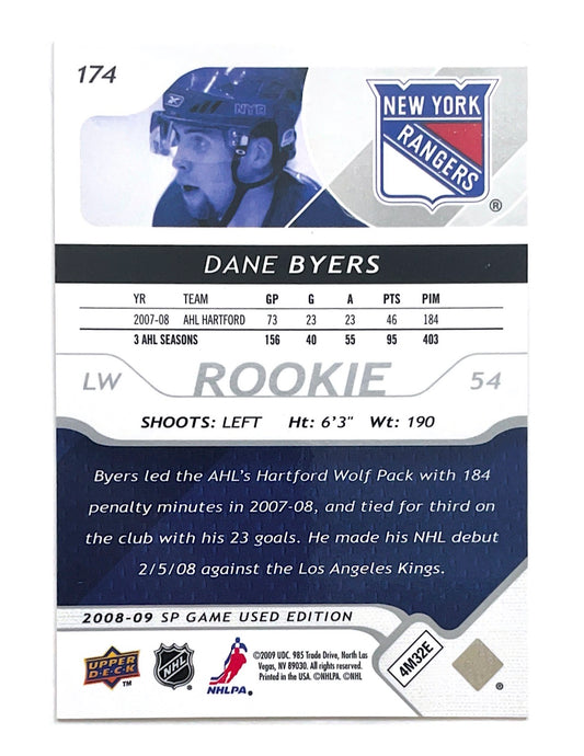 Dane Byers 2008-09 Upper Deck SP Game Used Authentic Rookie #174 - 680/999