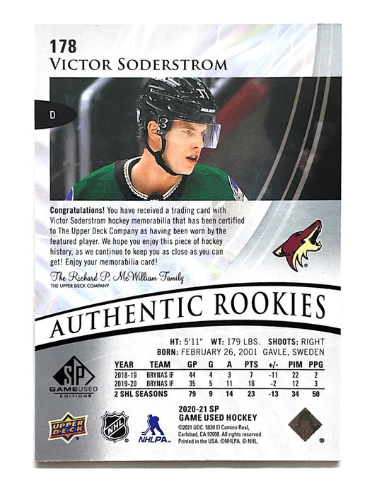 Victor Soderstrom 2020-21 Upper Deck SP Game Used Authentic Rookies Jersey #178