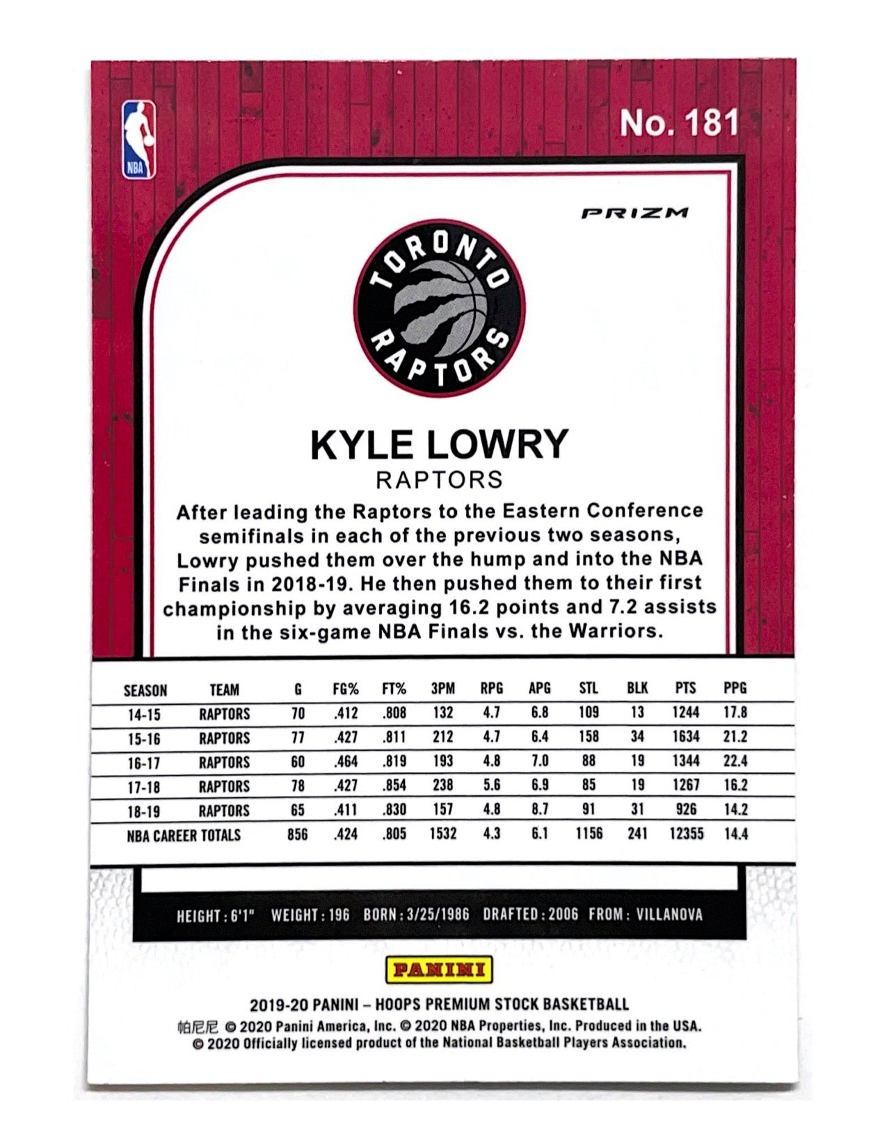 Kyle Lowry 2019-20 Panini Hoops Premium Stock Lazer Prizm #181