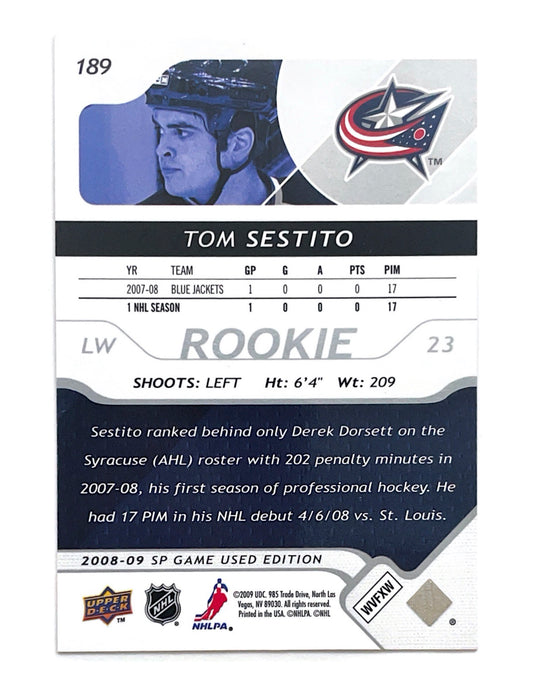 Tom Sestito 2008-09 Upper Deck SP Game Used Authentic Rookie #189 - 019/999