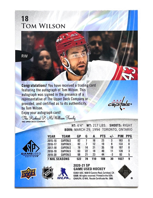 Tom Wilson 2020-21 Upper Deck SP Game Used Autograph #18