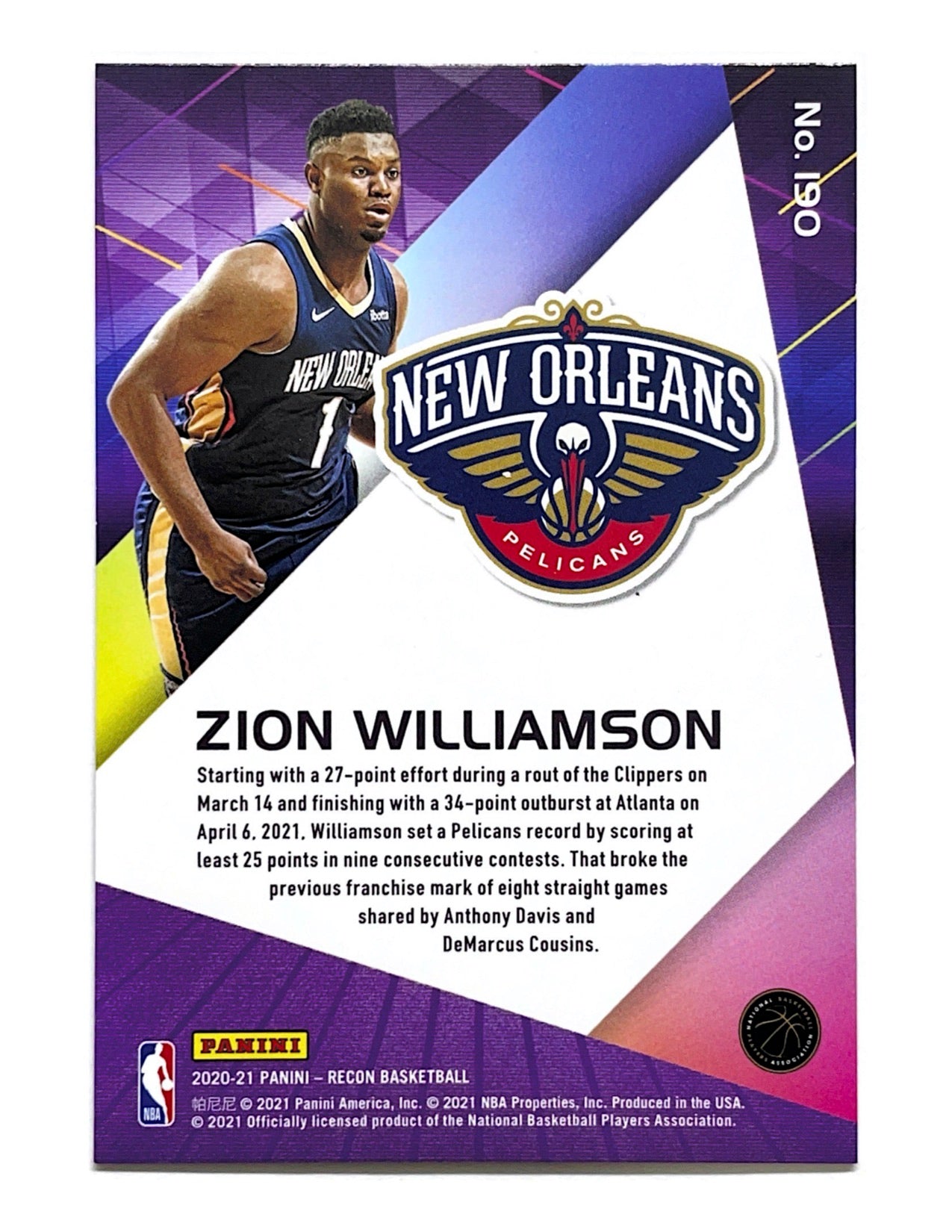 Zion Williamson 2020-21 Panini Recon Gold #190