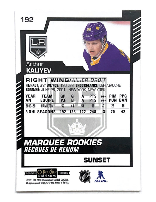 Arthur Kaliyev 2020-21 O-Pee-Chee Platinum Marquee Rookies Sunset #192