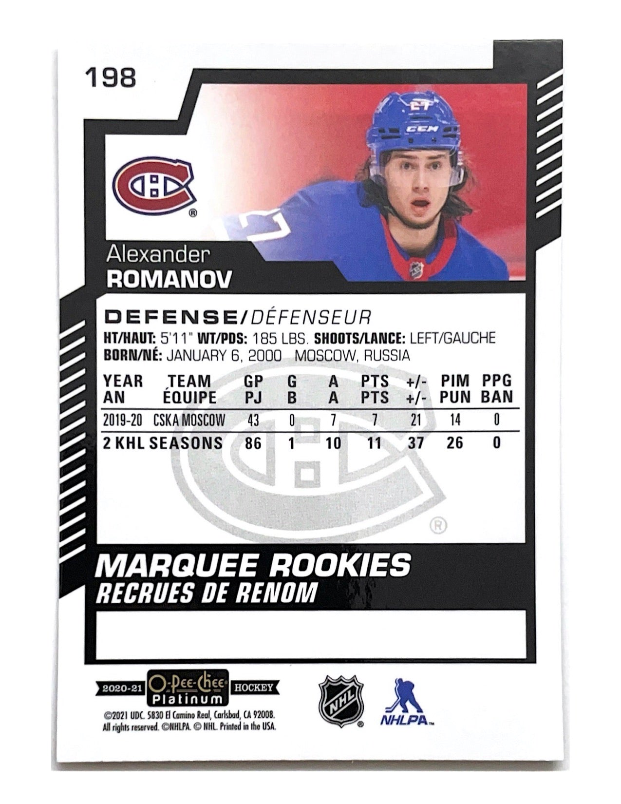 Alexander Romanov 2020-21 O-Pee-Chee Platinum Marquee Rookies #198