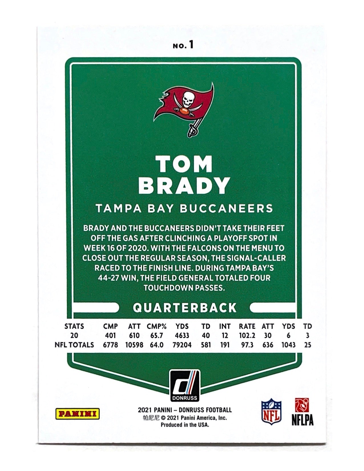 Tom Brady 2021 Panini Donruss Press Proof Red #1