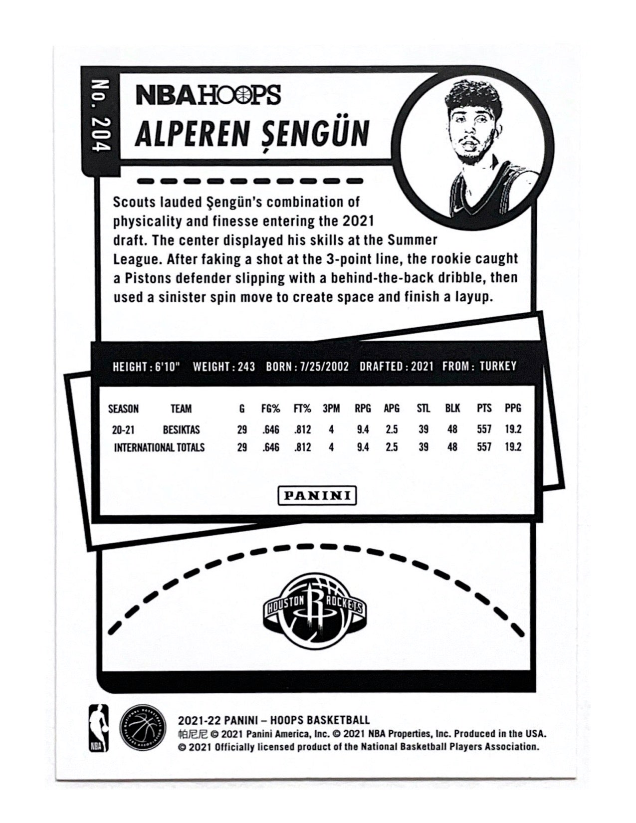Alperen Sengun 2021-22 Panini Hoops Rookie #204
