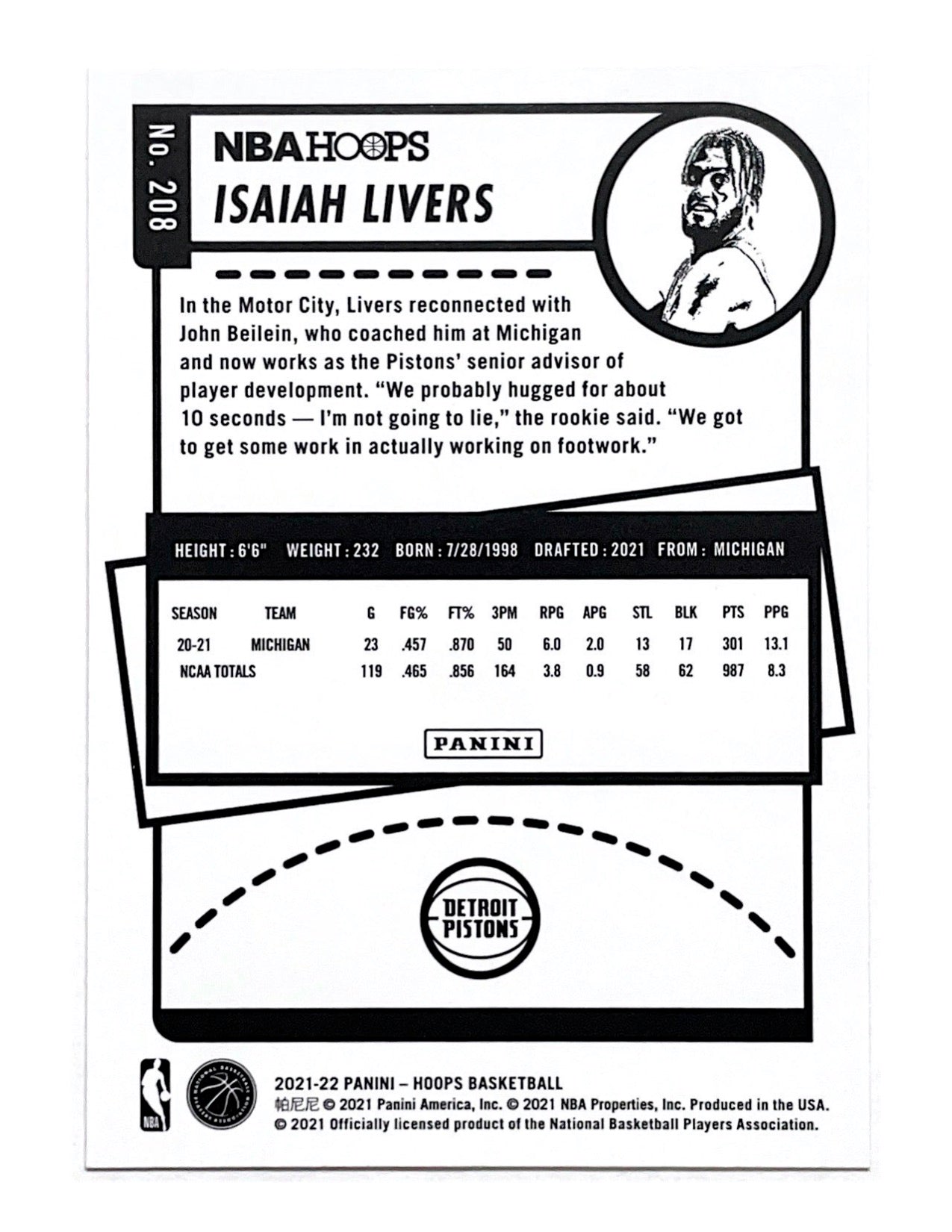 Isaiah Livers 2021-22 Panini Hoops Rookie #208