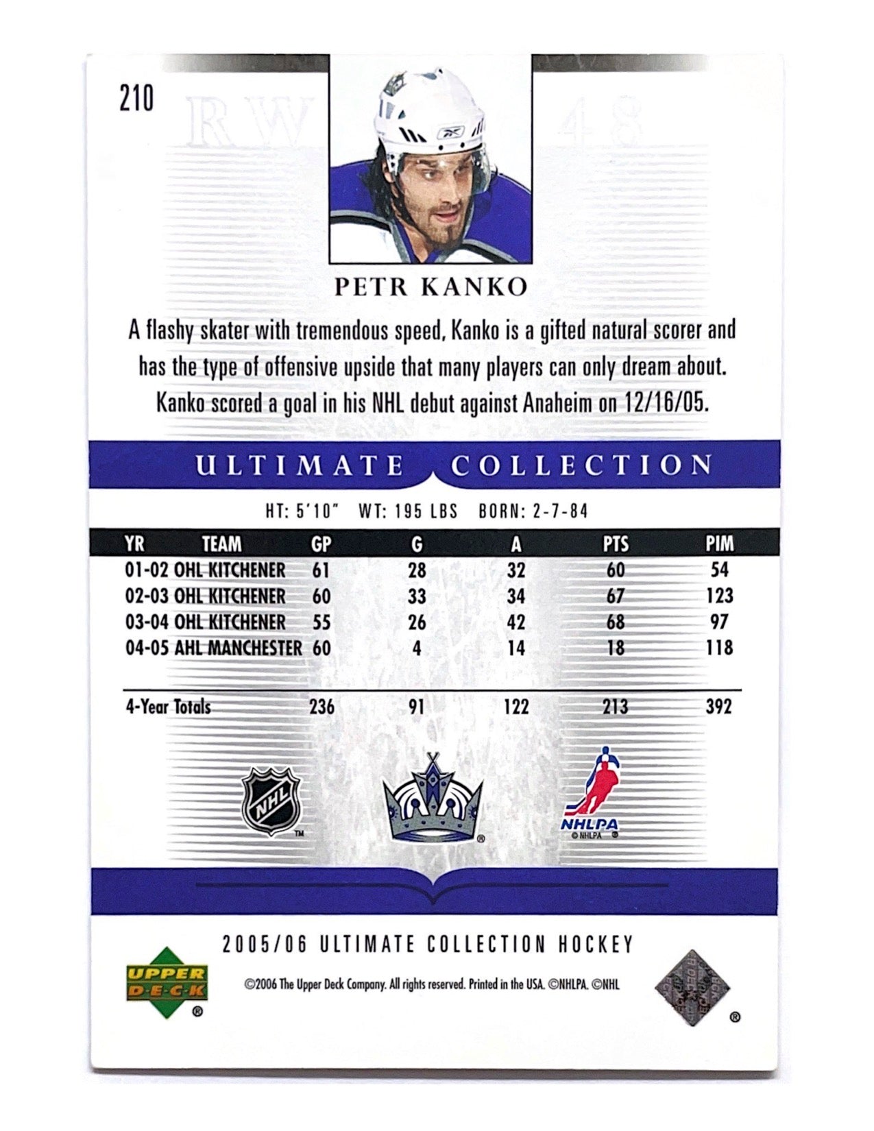 Petr Kanko 2005-06 Upper Deck Ultimate Collection Ultimate Rookie #210 - 576/599