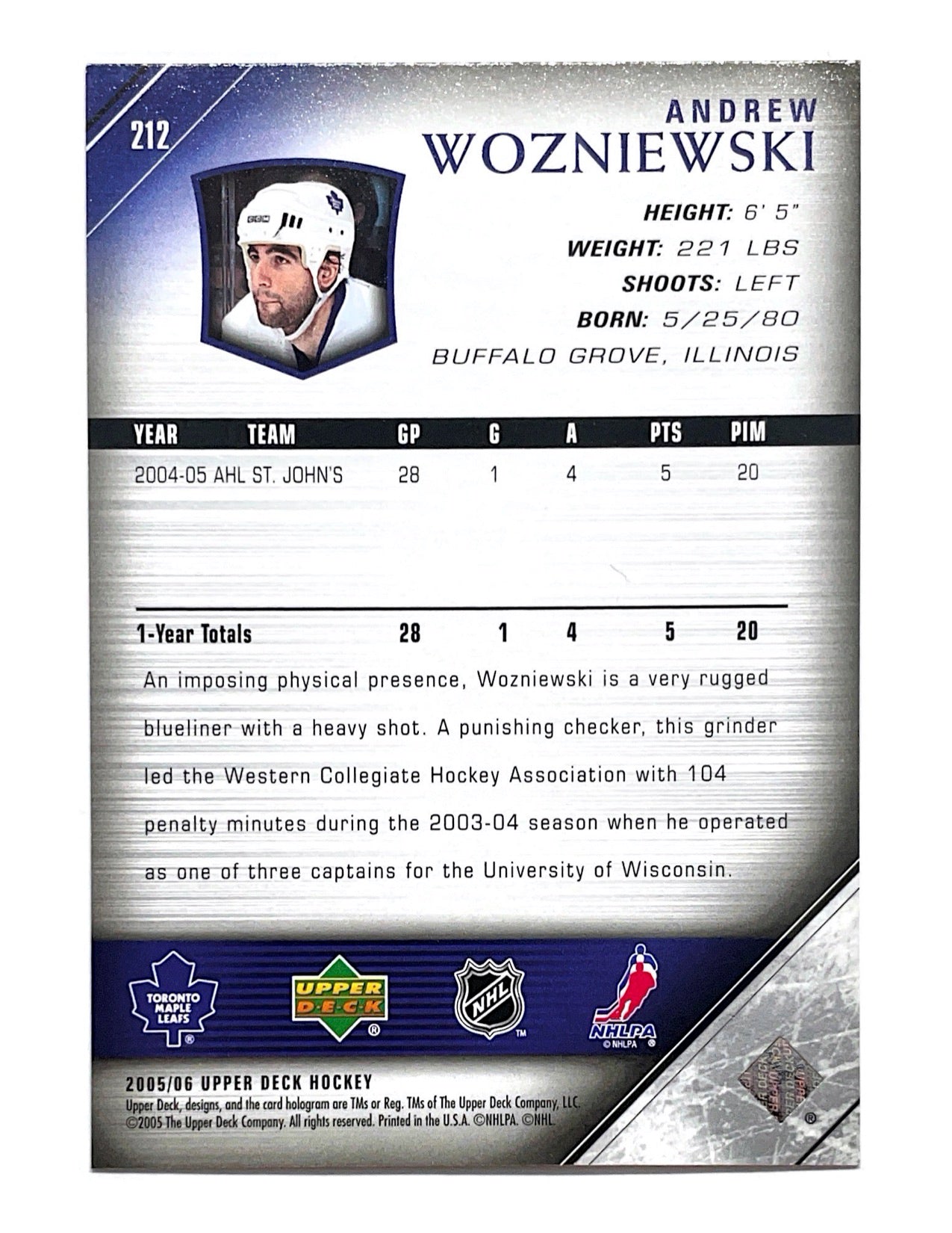 Andrew Wozniewski 2005-06 Upper Deck Series 1 Young Guns #212