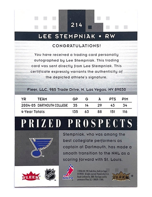 Lee Stempniak 2005-06 Upper Deck Fleer Prized Prospects Autograph #214 - 700/999