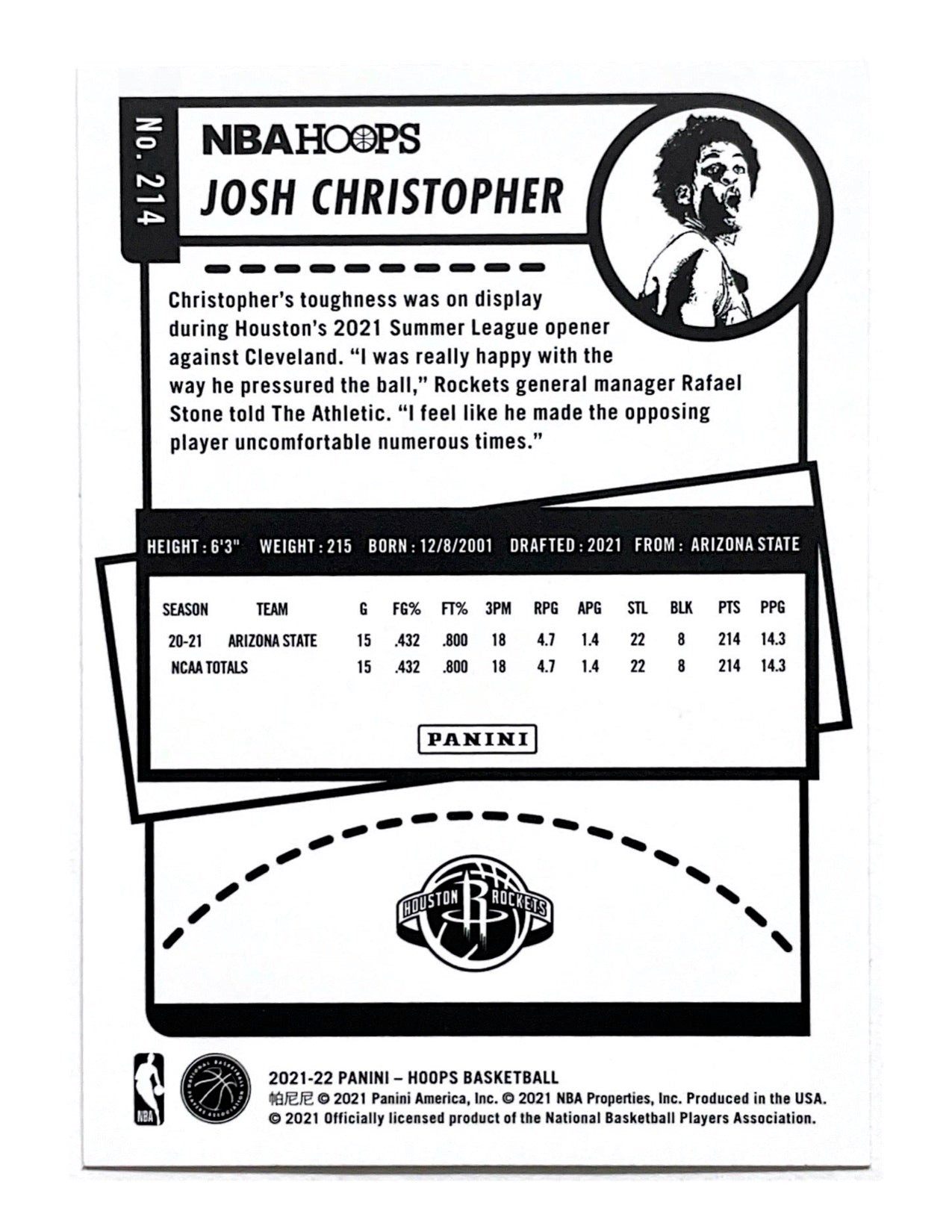 Josh Christopher 2021-22 Panini Hoops Rookie #214
